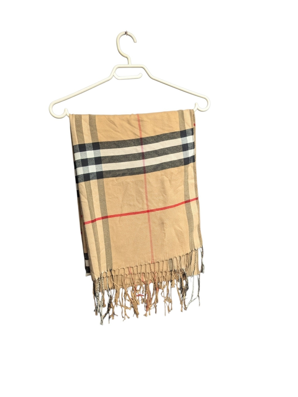Beige Plaid Pashmina Scarf